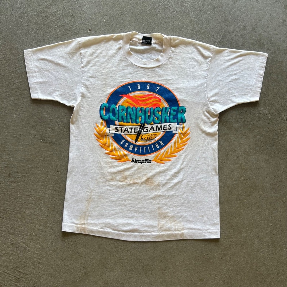 Vintage 90s Cornhusker State Games Shirt Size‎ Large White 1992 Nebraska USA
